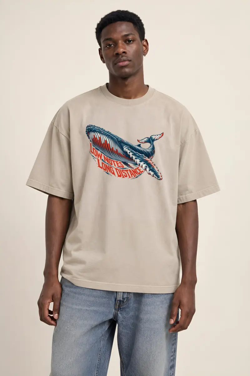 "Low Notes Long Distance" Unisex Oversized Heavyweight Crewneck T-Shirt