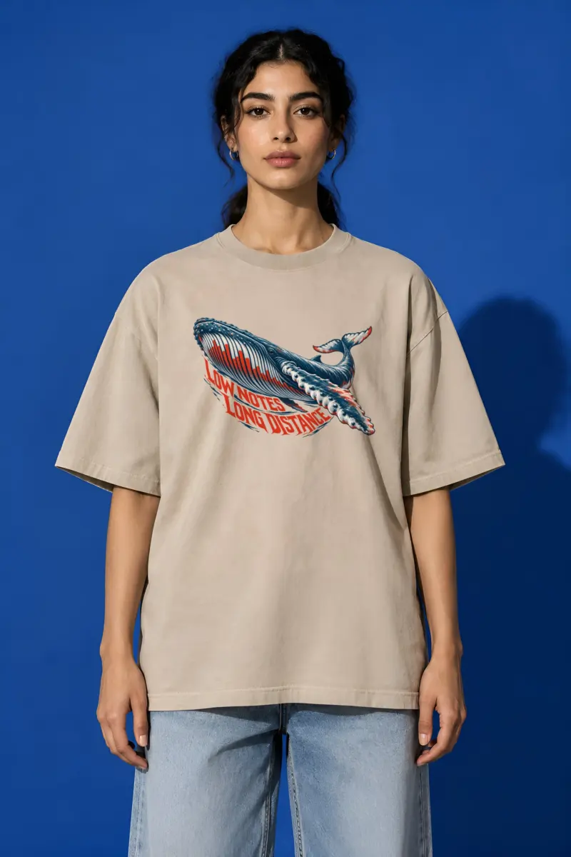 "Low Notes Long Distance" Unisex Oversized Heavyweight Crewneck T-Shirt