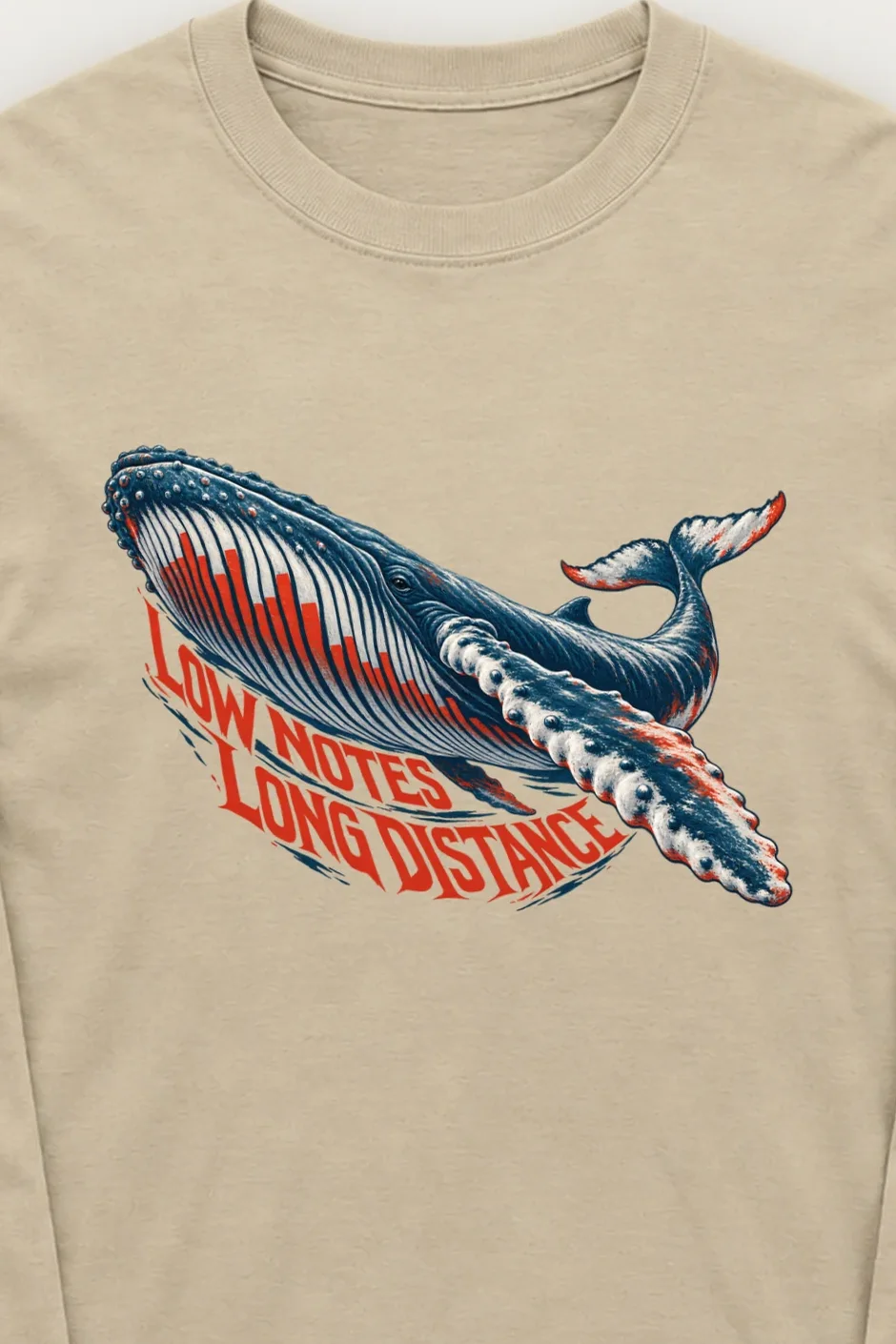 "Low Notes, Long Distance" Unisex Longsleeve T-shirt - the graphic up close