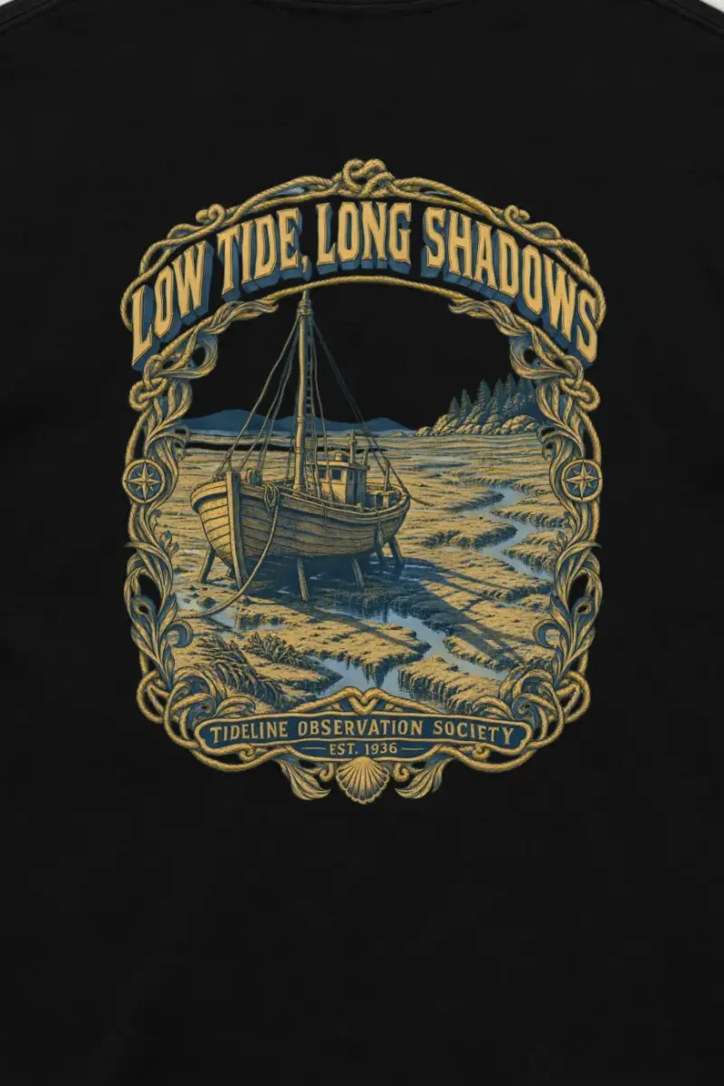 "Low Tide, Long Shadows" Unisex Longsleeve T-shirt - the graphic up close