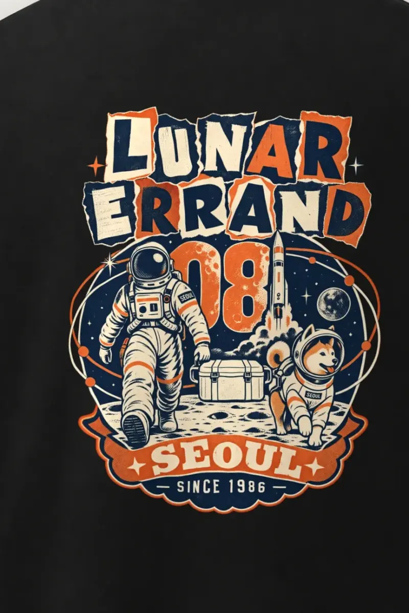 "Lunar Errand 08" Men’s Oversized Heavyweight Crewneck T-Shirt - the graphic up close