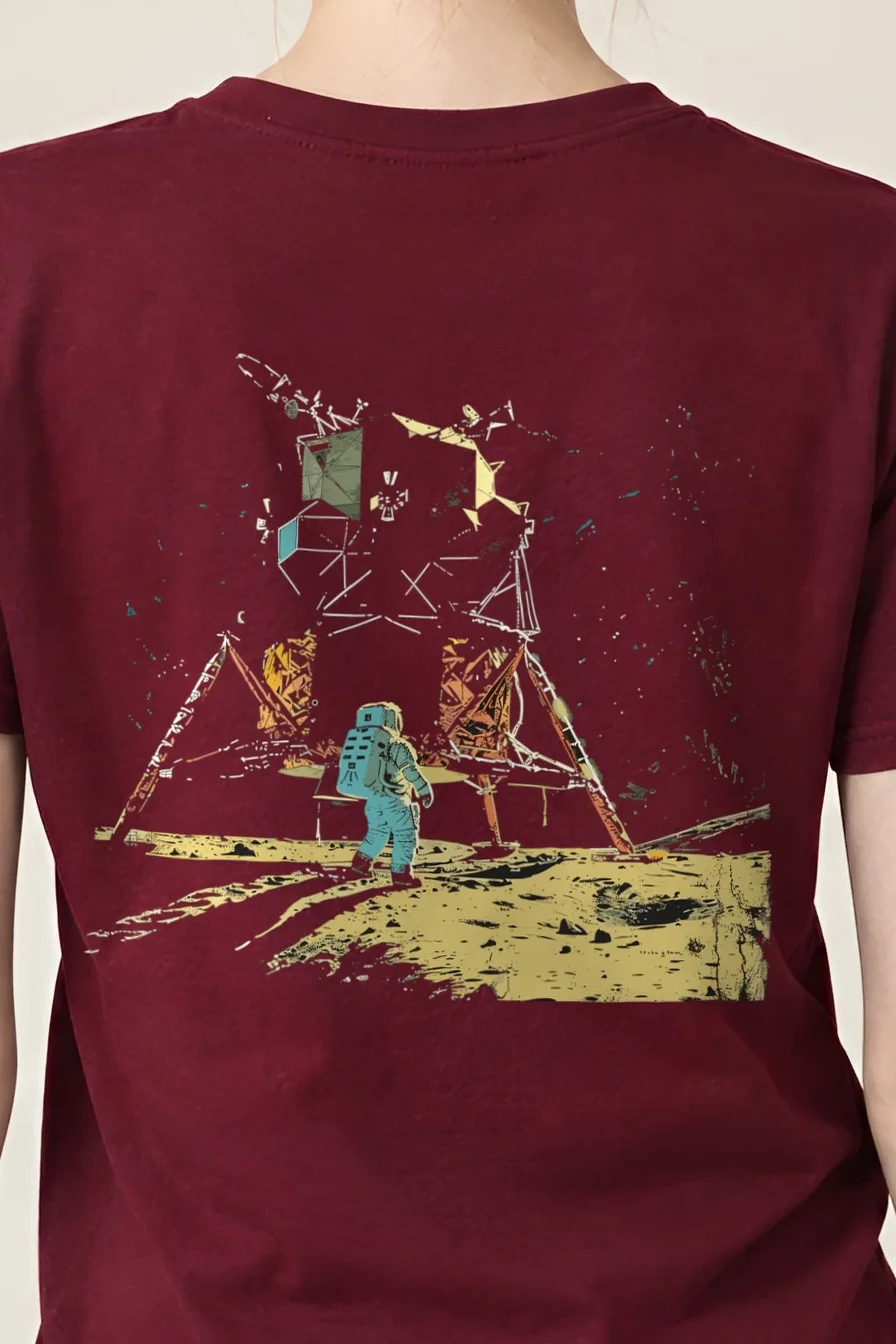 "Lunar Wreck Explorer" Heavyweight Unisex Crewneck T-shirt - the graphic up close