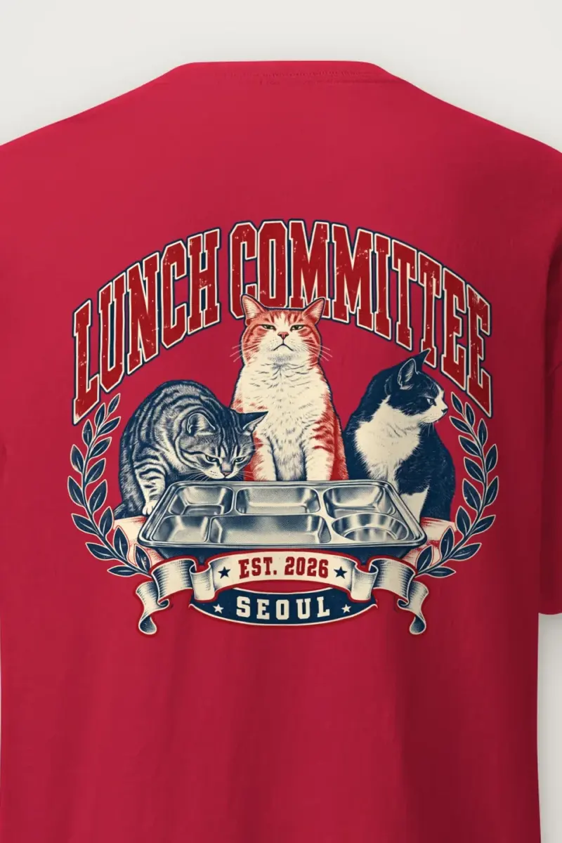 "Lunch Committee" Heavyweight Unisex Crewneck T-shirt - the graphic up close