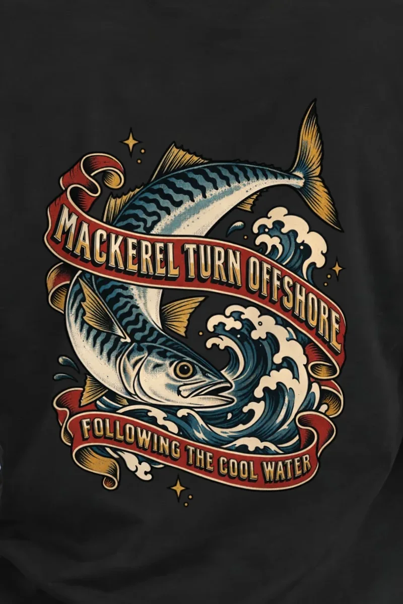 "Mackerel Turn Offshore" Heavyweight Unisex Crewneck T-shirt - the graphic up close