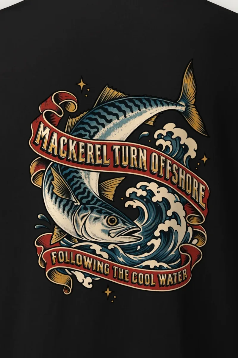 "Mackerel Turn Offshore" Heavyweight Unisex Crewneck T-shirt - the graphic up close
