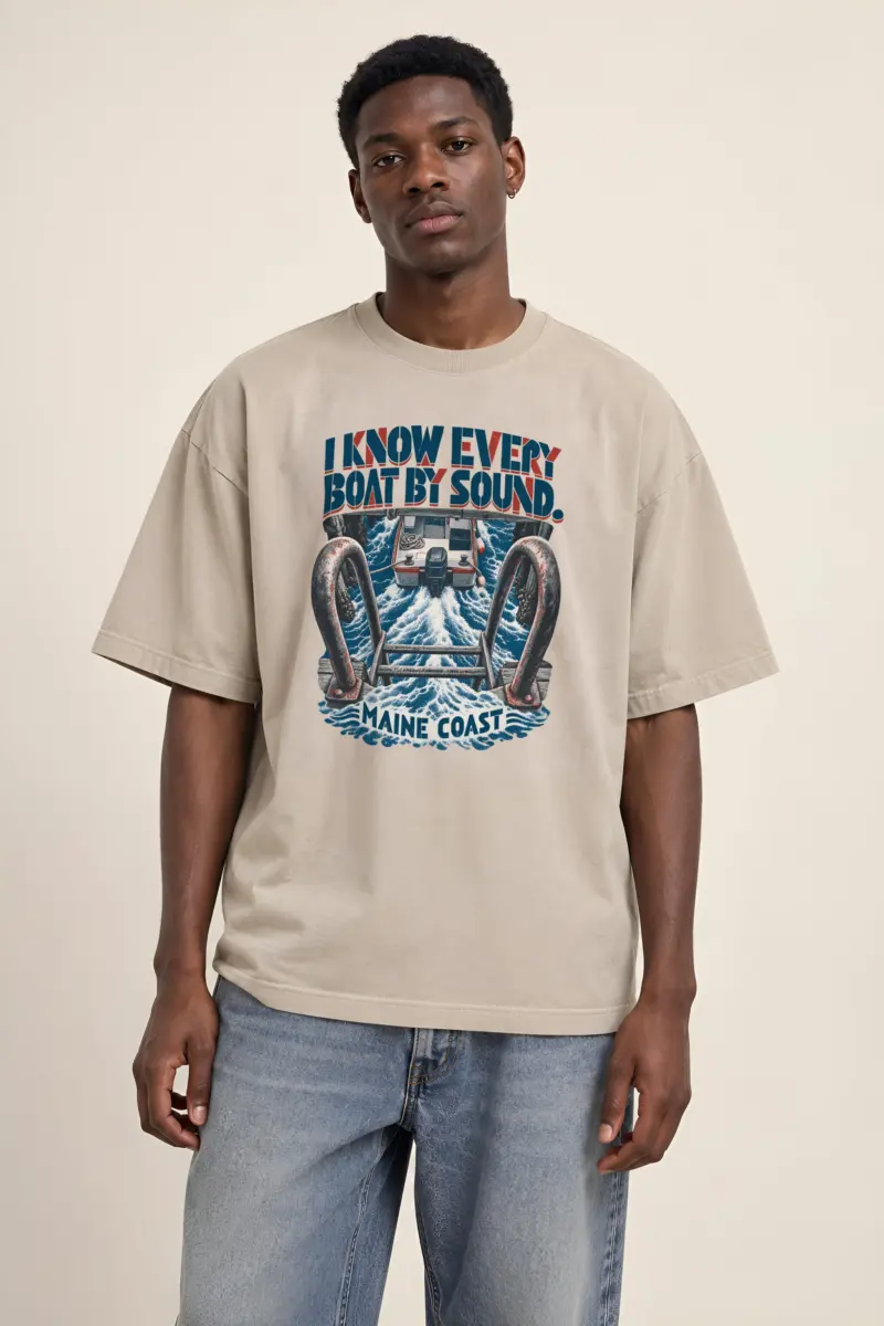 "Maine Coast Wake" Unisex Oversized Heavyweight Crewneck T-Shirt