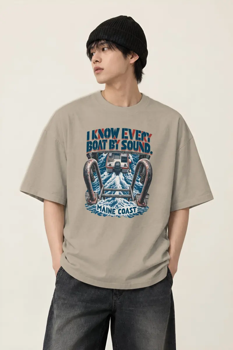 “Maine Coast Wake” Men’s Oversized Heavyweight Crewneck T-Shirt