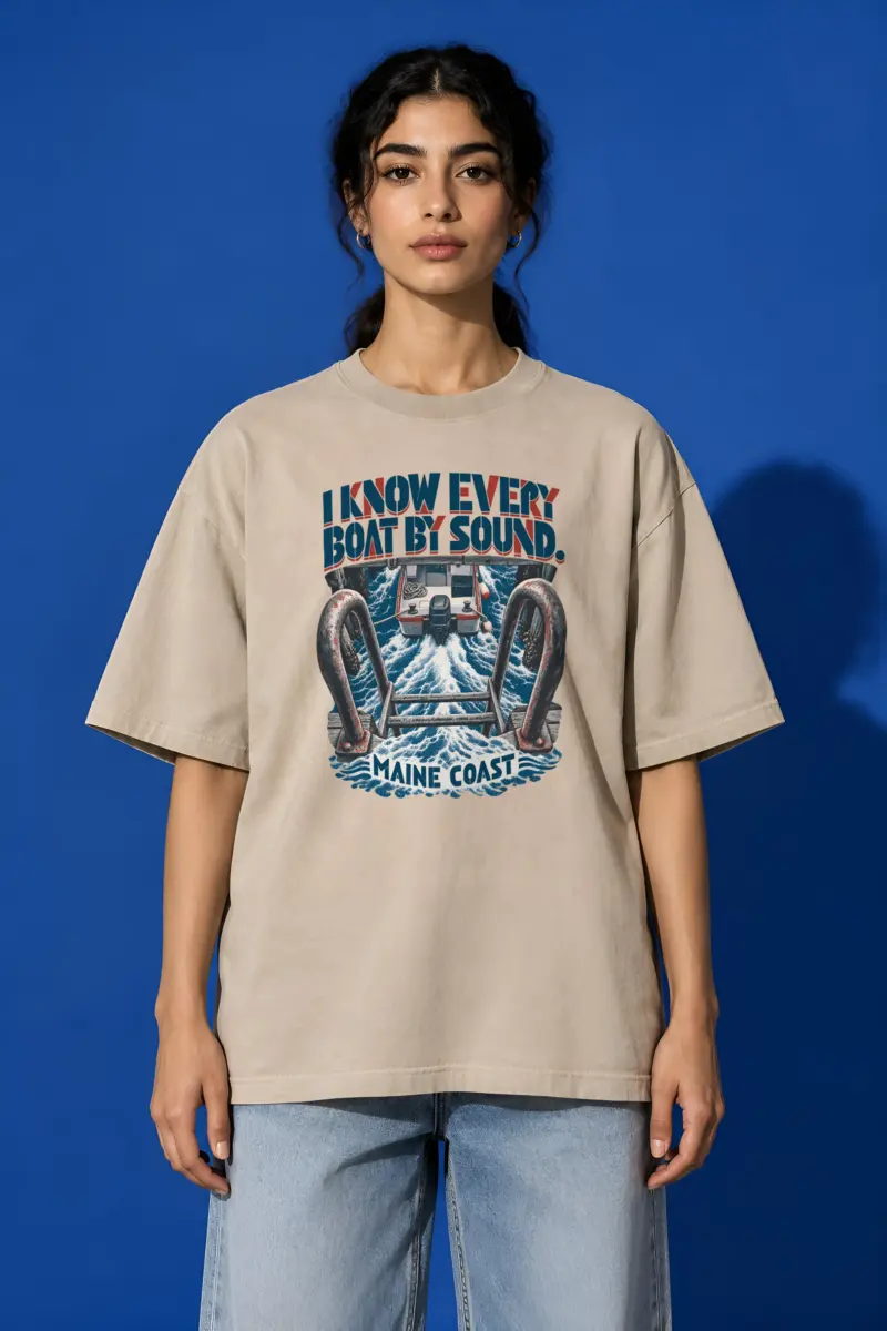 "Maine Coast Wake" Unisex Oversized Heavyweight Crewneck T-Shirt