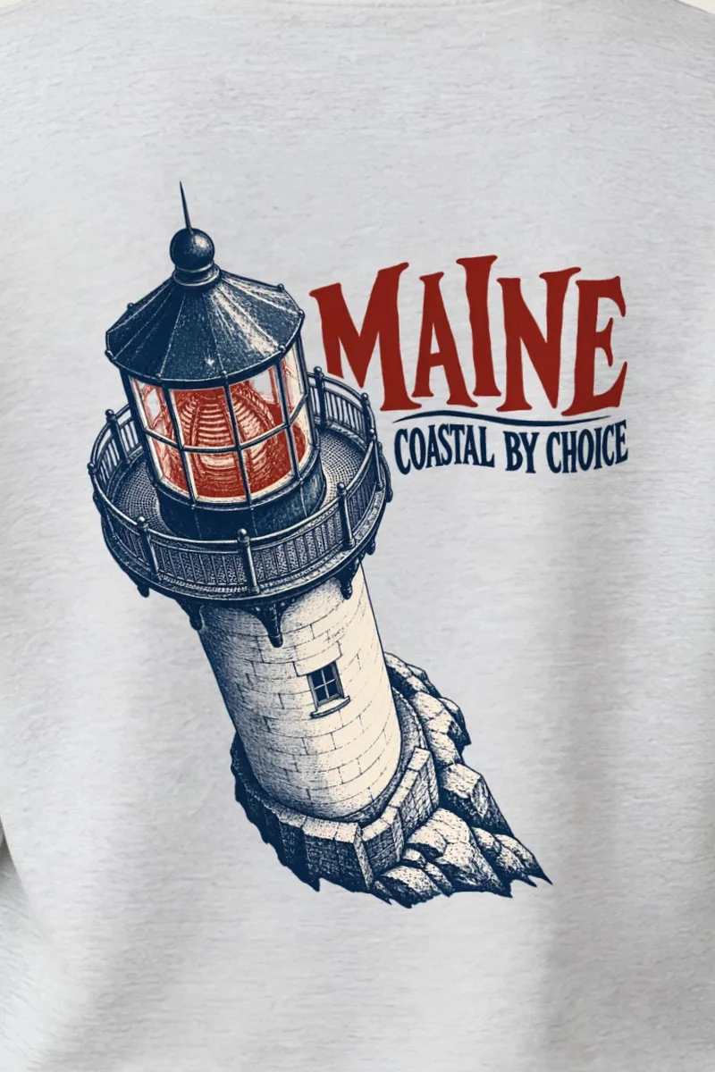 "Maine Coastal by Choice" Heavy Blend Unisex Crewneck Sweatshirt - the graphic up close