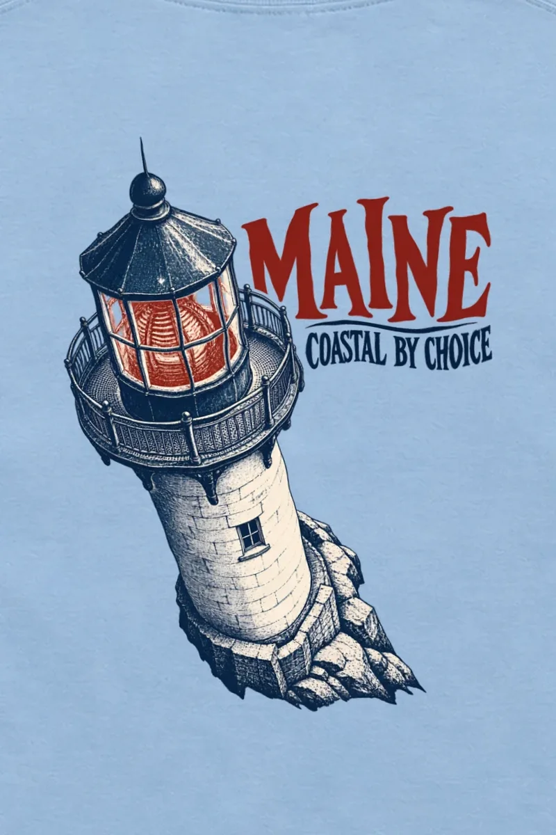 "Maine, Coastal by Choice" Unisex Longsleeve T-shirt - the graphic up close