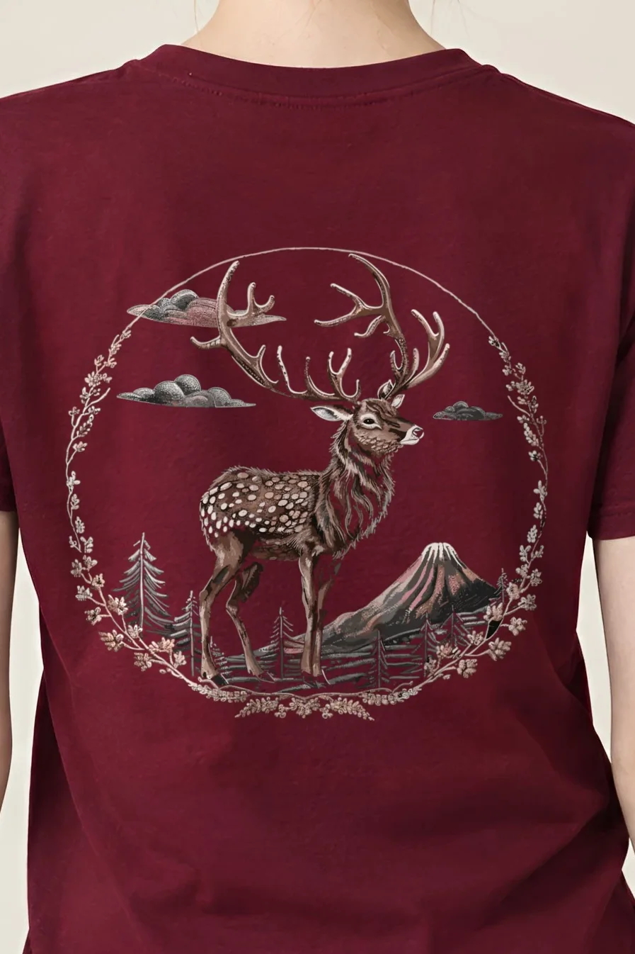 "Majestic Mountain Deer" Heavyweight Unisex Crewneck T-shirt - the graphic up close