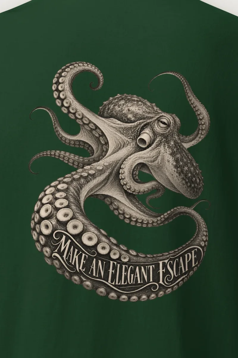 "Make an Elegant Escape" Heavyweight Unisex Crewneck T-shirt - the graphic up close