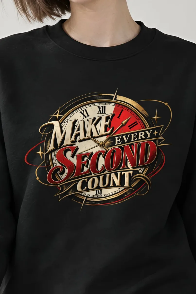 "Make Every Second Count" 1 Crewneck Sweatshirt - the graphic up close