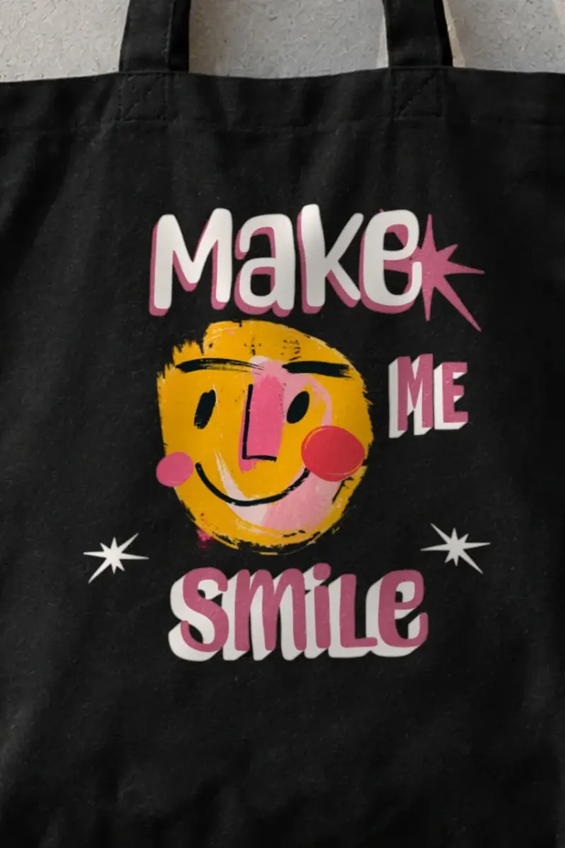 "Make Me Smile" Classic Cotton Tote Bag - the graphic up close