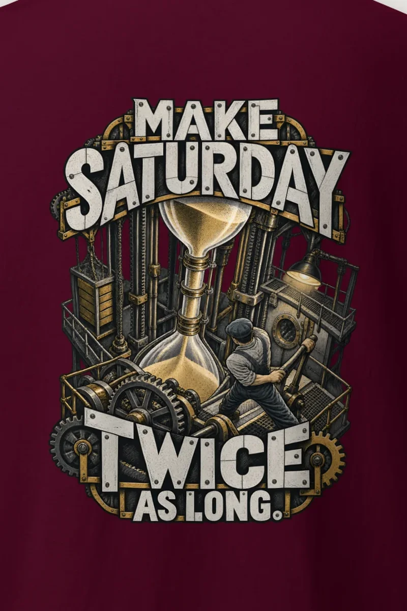 "Make Saturday Twice As Long" Heavyweight Unisex Crewneck T-shirt - the graphic up close