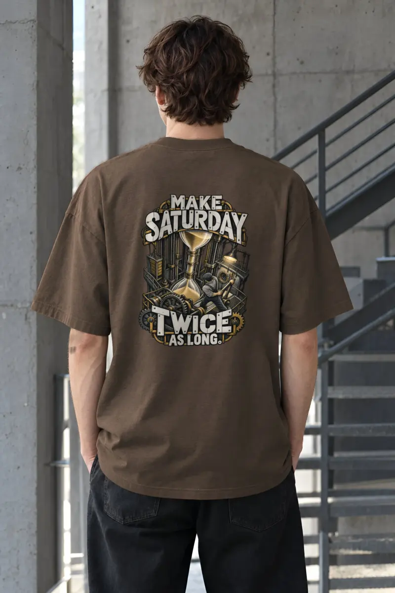 "Make Saturday Twice As Long" Unisex Oversized Heavyweight Crewneck T-Shirt