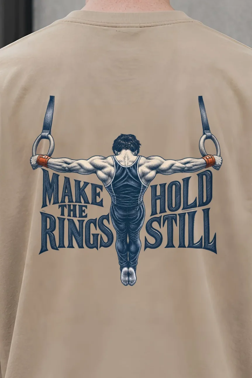 "Make the Rings Hold Still" Men’s Oversized Heavyweight Crewneck T-Shirt - the graphic up close