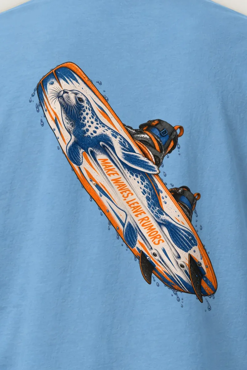 "Make Waves, Leave Rumors" Heavyweight Unisex Crewneck T-shirt - the graphic up close