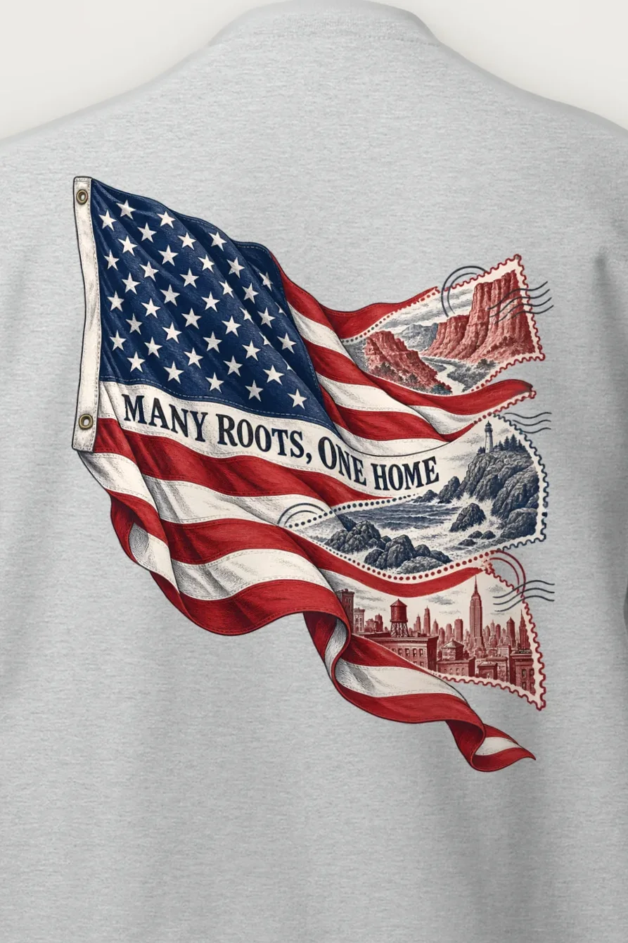 "Many Roots, One Home" Heavy Blend Unisex Crewneck Sweatshirt - the graphic up close