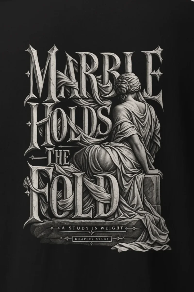 "Marble Holds the Fold" Heavyweight Unisex Crewneck T-shirt - the graphic up close