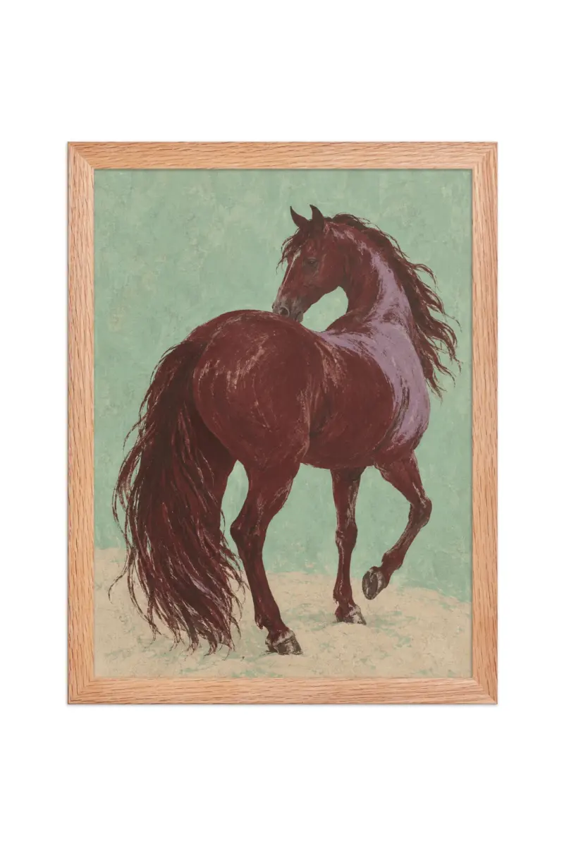“Maroon Horse Looking Back” Premium Wooden Framed Poster