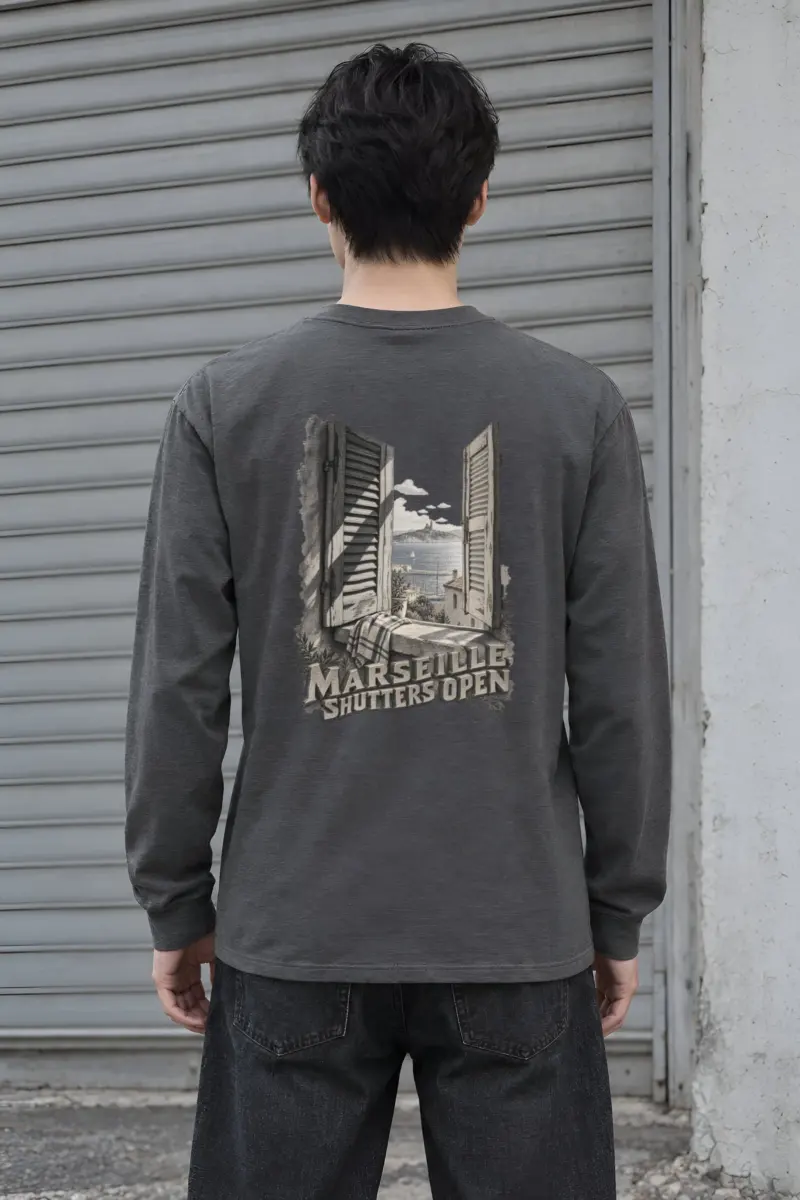 "Marseille, Shutters Open" Unisex Longsleeve T-shirt