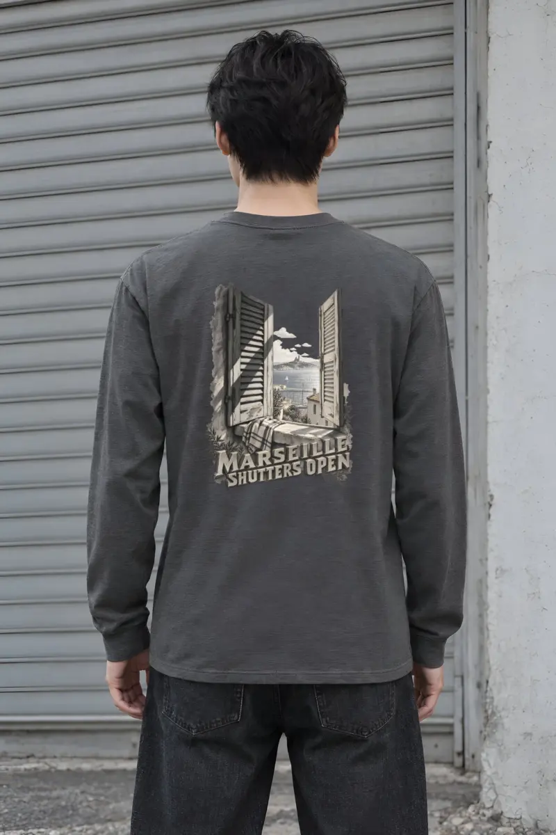 "Marseille, Shutters Open" Unisex Longsleeve T-shirt