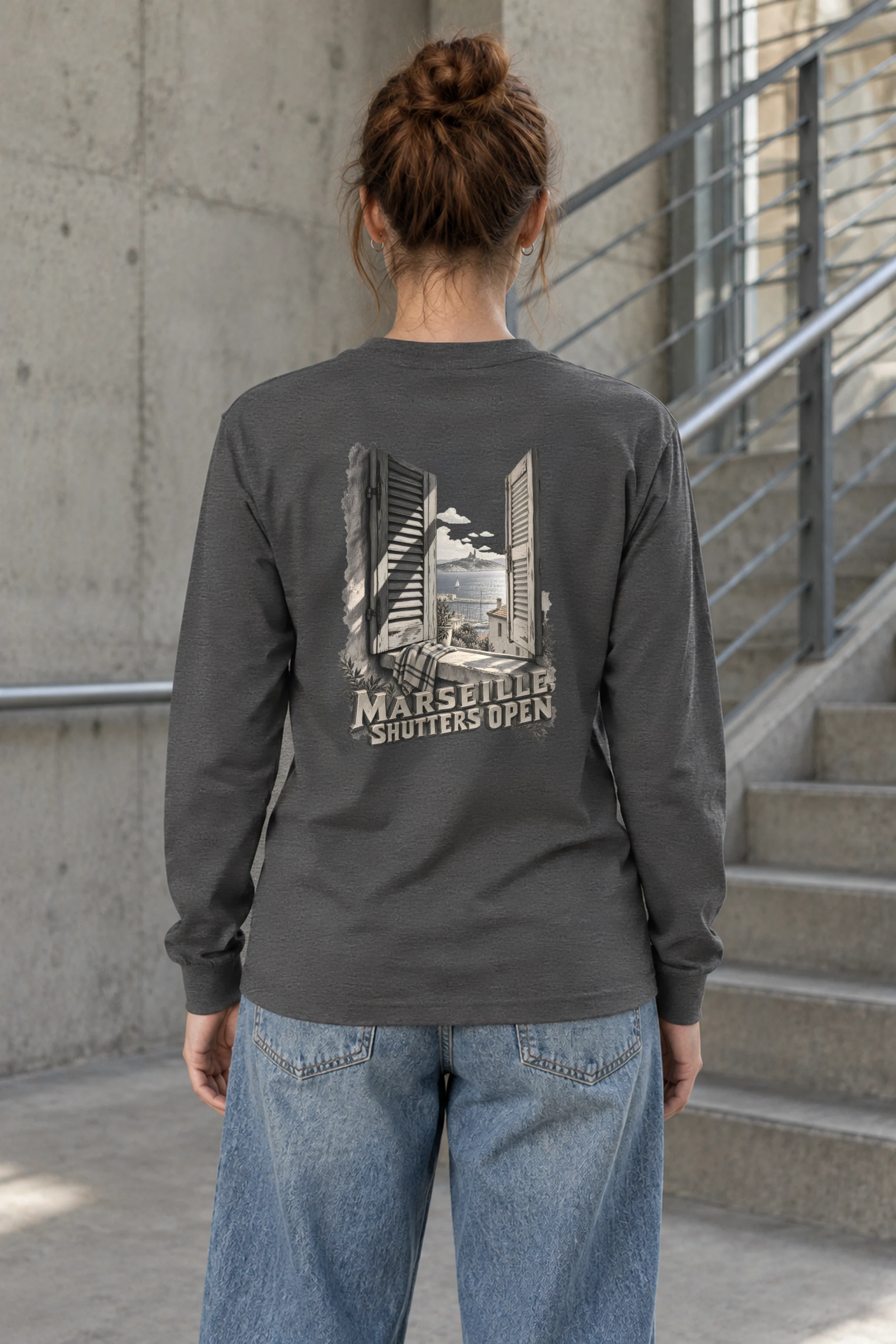 "Marseille, Shutters Open" Unisex Longsleeve T-shirt