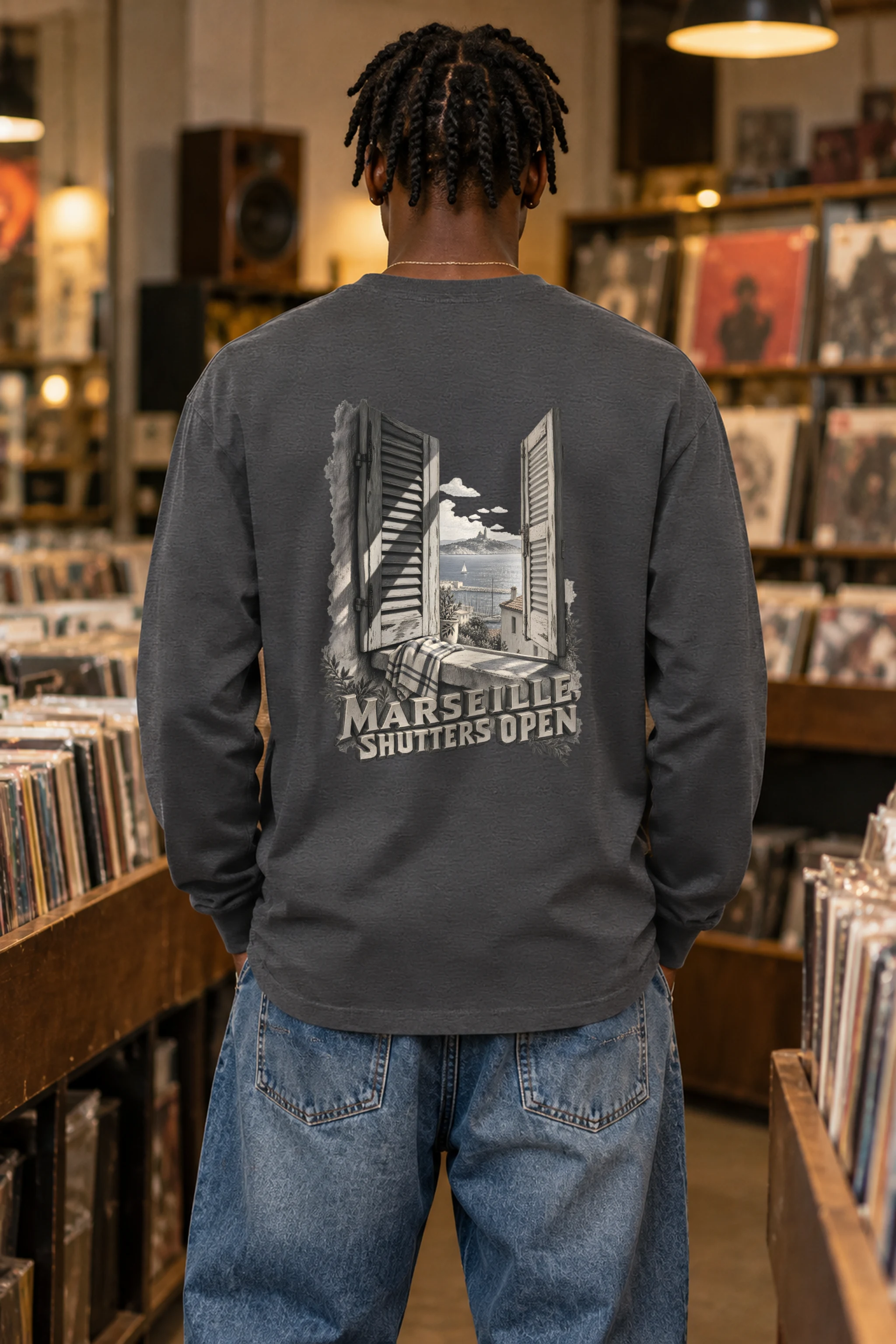 "Marseille, Shutters Open" Unisex Longsleeve T-shirt