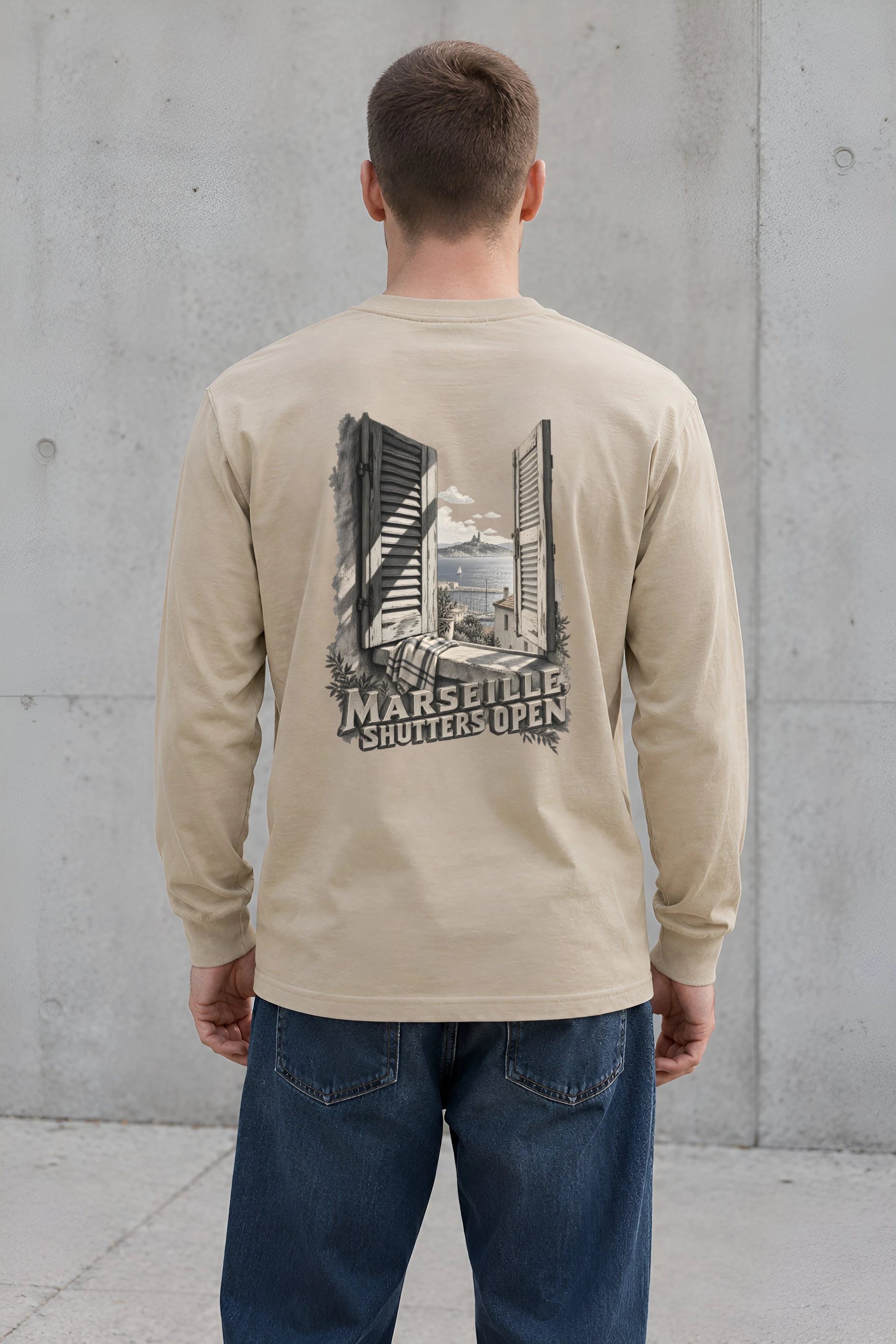 "Marseille, Shutters Open" Unisex Longsleeve T-shirt
