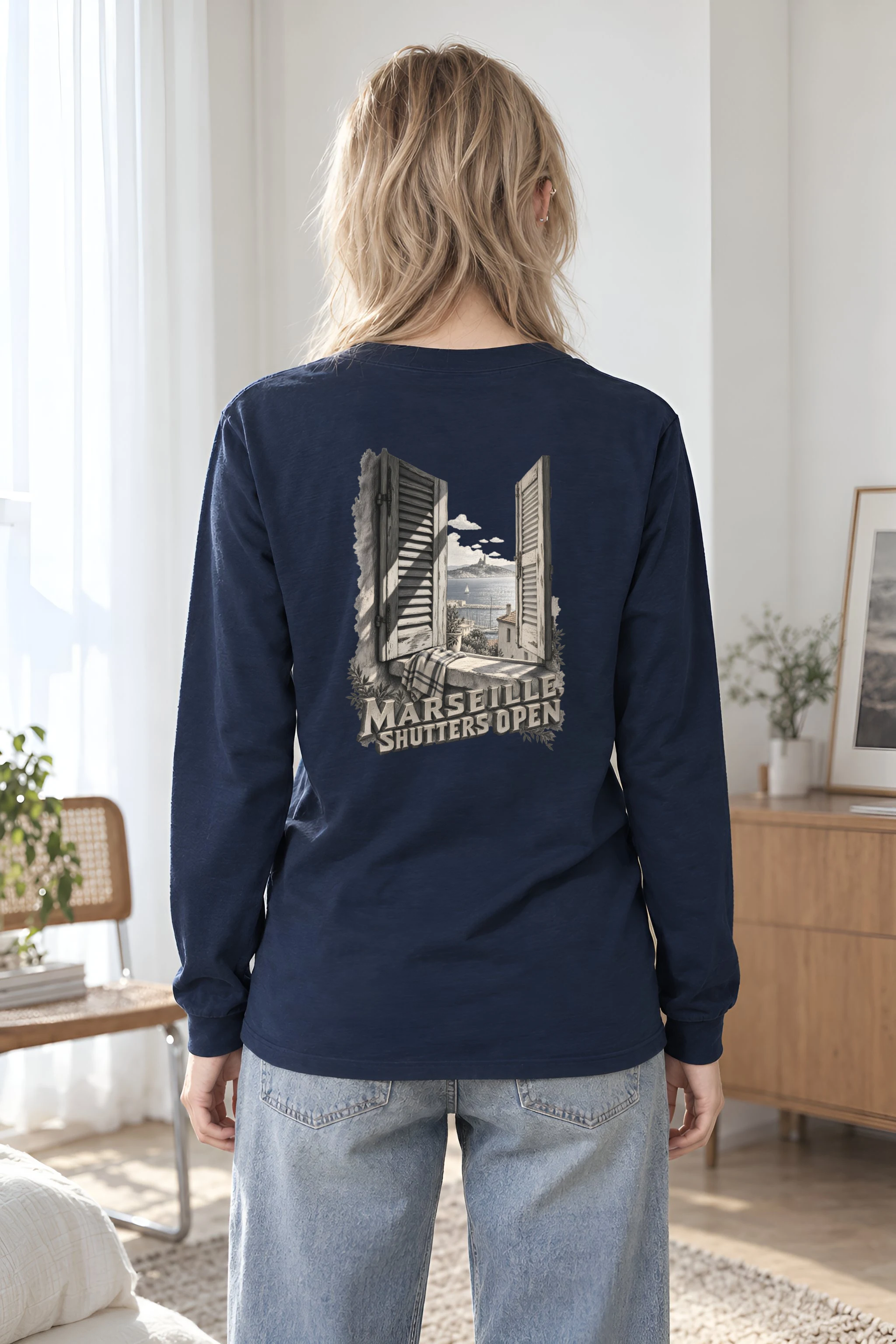 "Marseille, Shutters Open" Unisex Longsleeve T-shirt