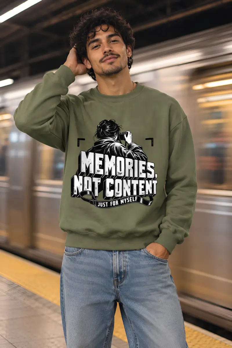 "MEMORIES, NOT CONTENT" Heavy Blend Unisex Crewneck Sweatshirt