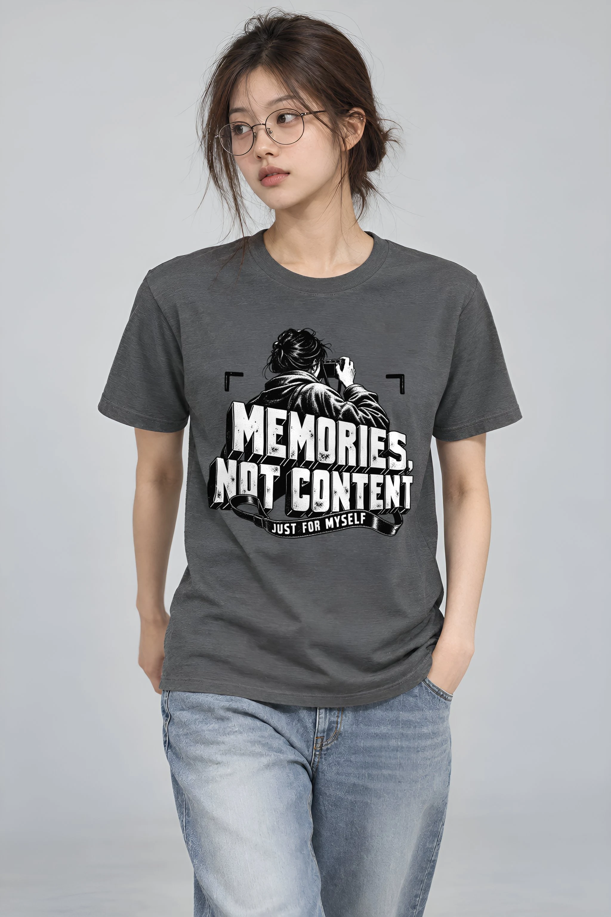 "Memories, Not Content" Heavyweight Unisex Crewneck T-shirt