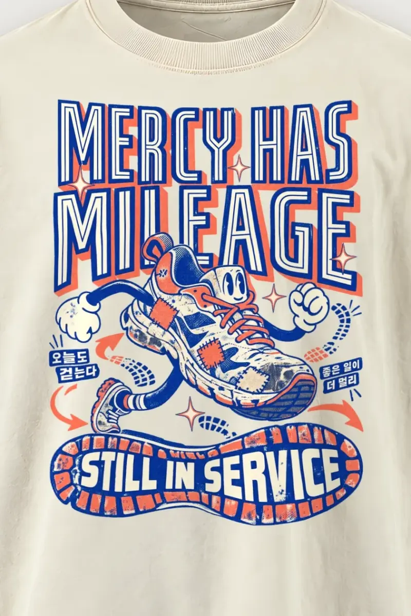 "Mercy Has Mileage" Men’s Oversized Heavyweight Crewneck T-Shirt