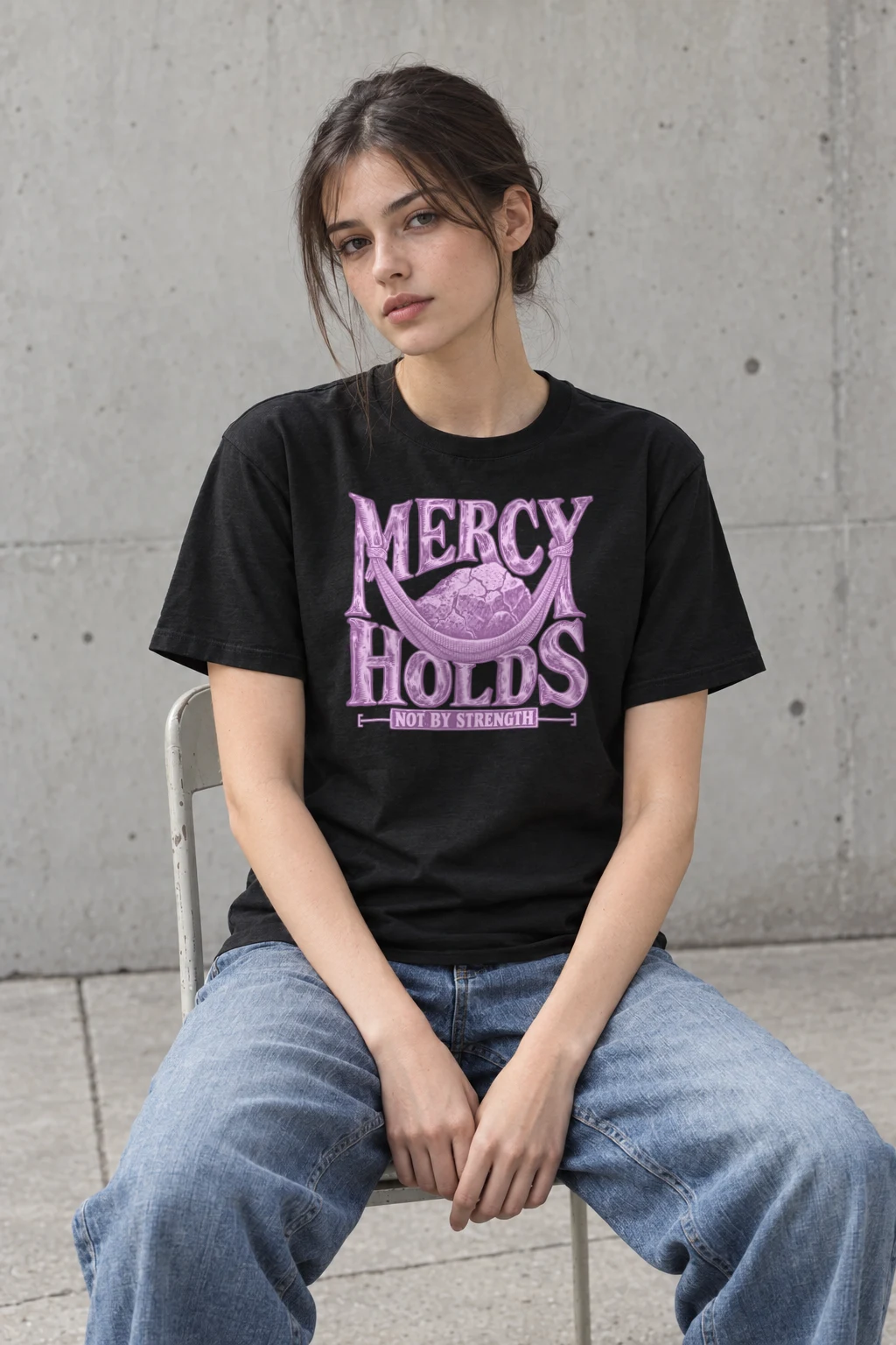 "Mercy Holds Not by Strength" Heavyweight Unisex Crewneck T-shirt