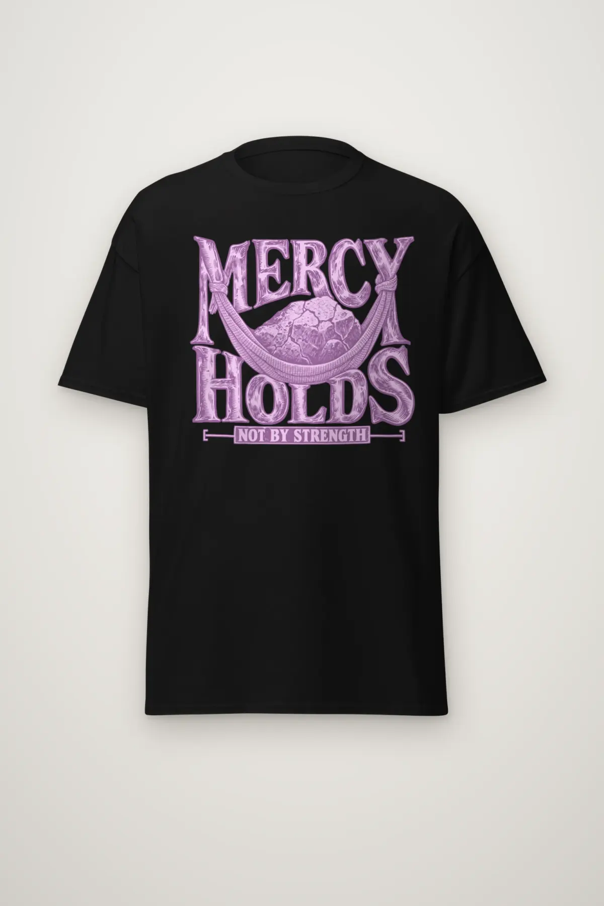 "Mercy Holds Not by Strength" Heavyweight Unisex Crewneck T-shirt