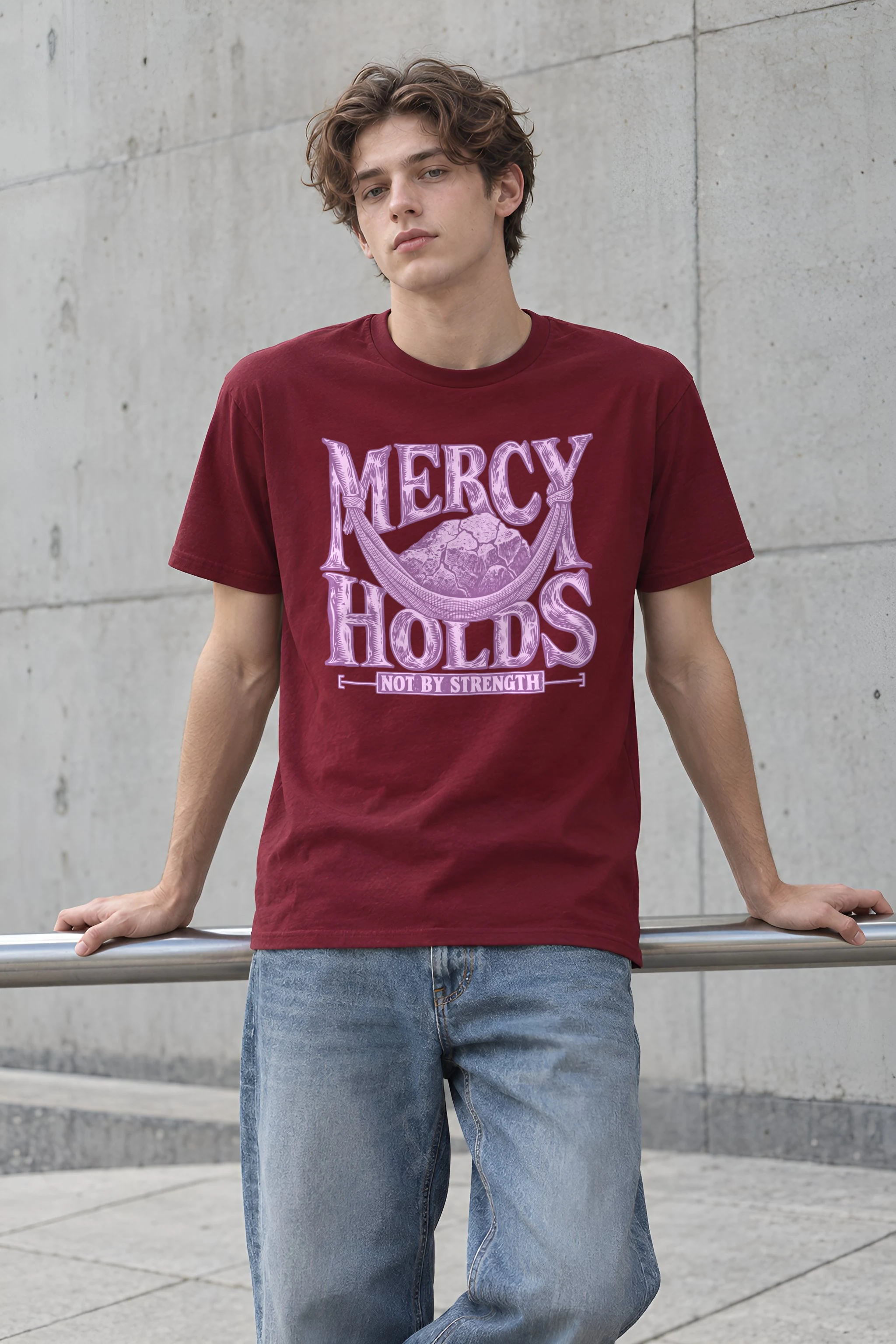 "Mercy Holds Not by Strength" Heavyweight Unisex Crewneck T-shirt