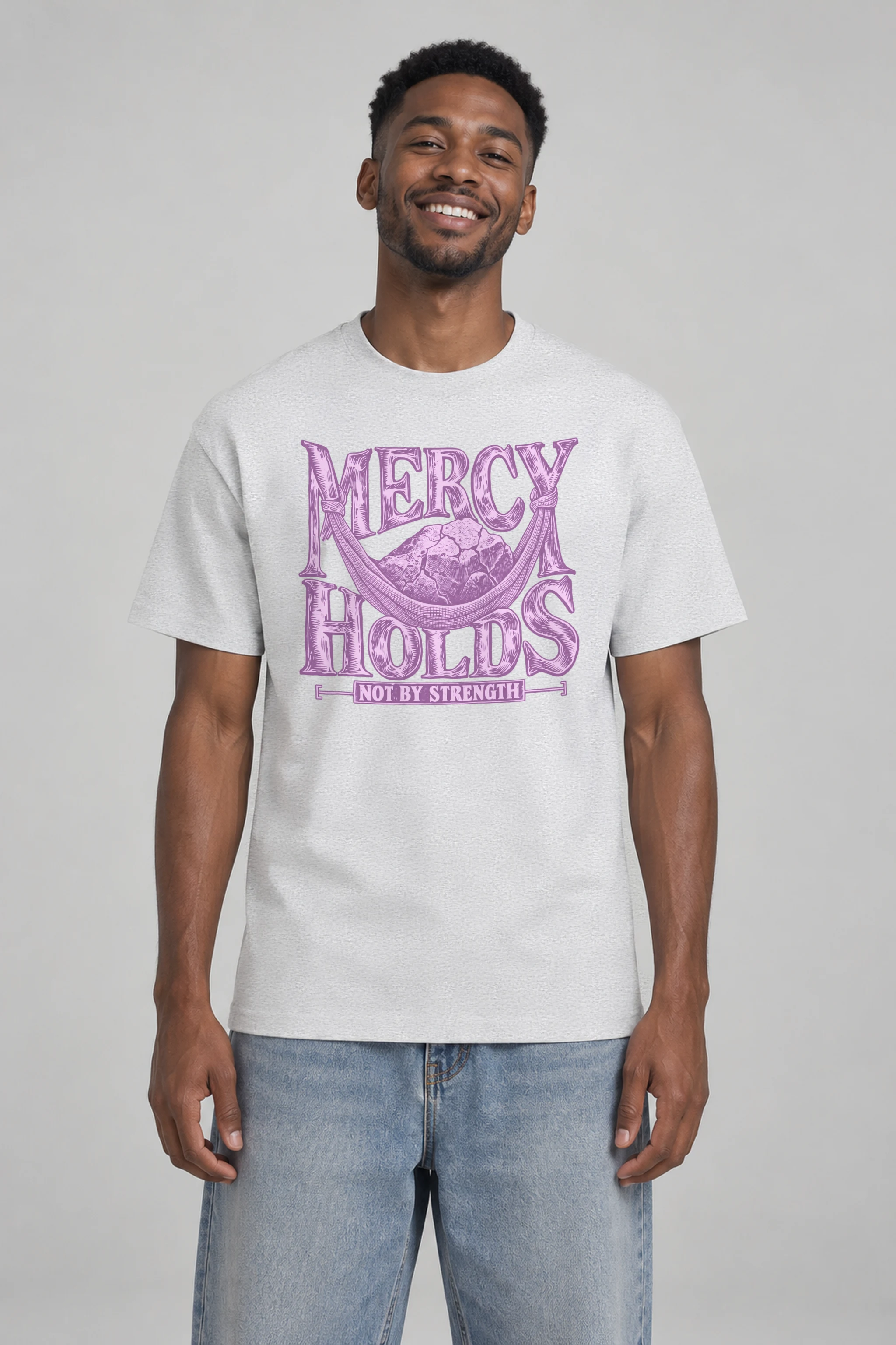 "Mercy Holds Not by Strength" Heavyweight Unisex Crewneck T-shirt