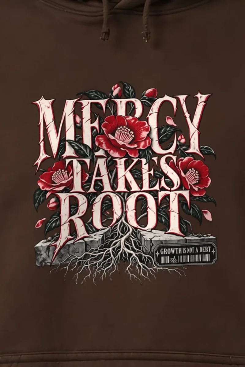 "Mercy Takes Root" Heavy Blend Unisex Pullover Hoodie - the graphic up close