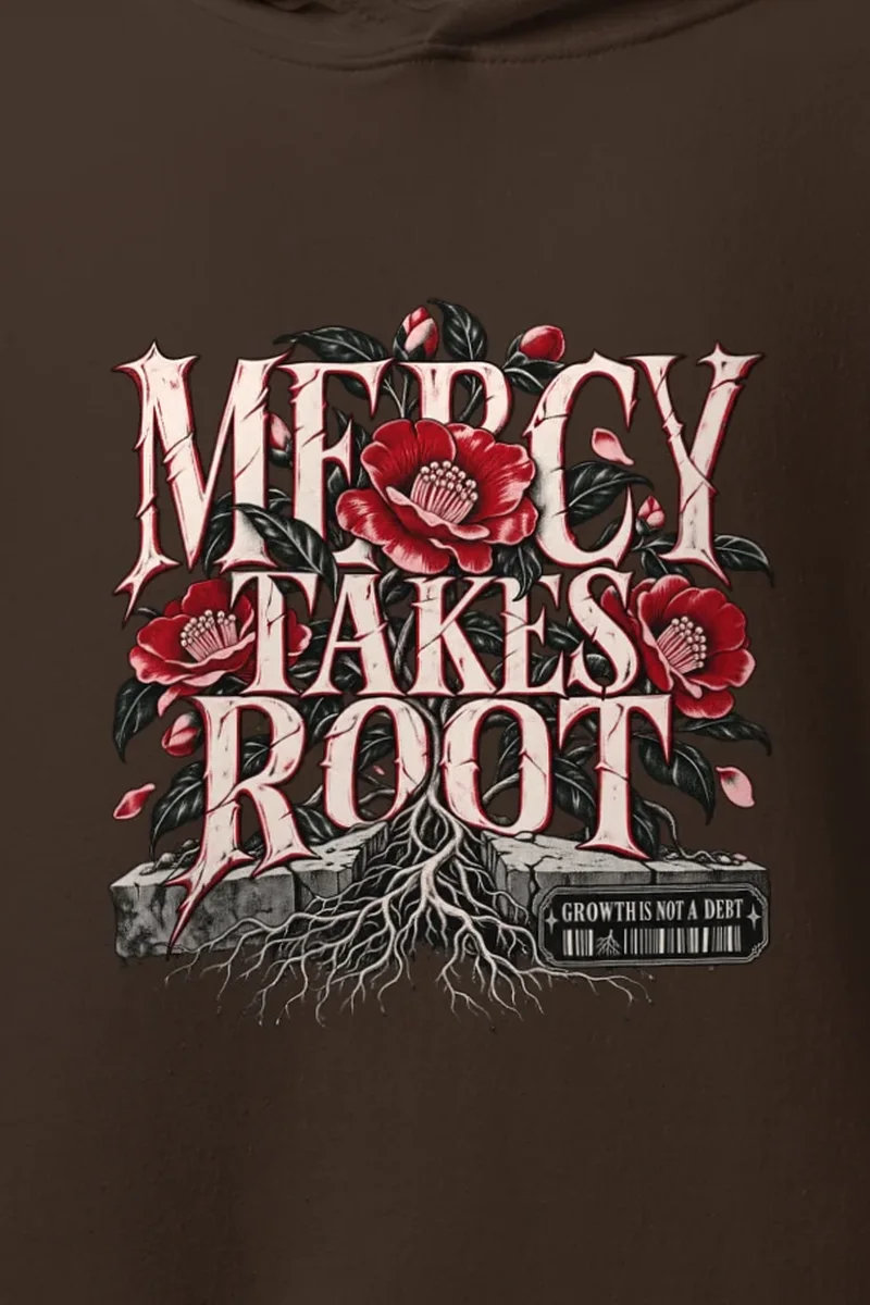 "Mercy Takes Root" Heavy Blend Unisex Pullover Hoodie - the graphic up close