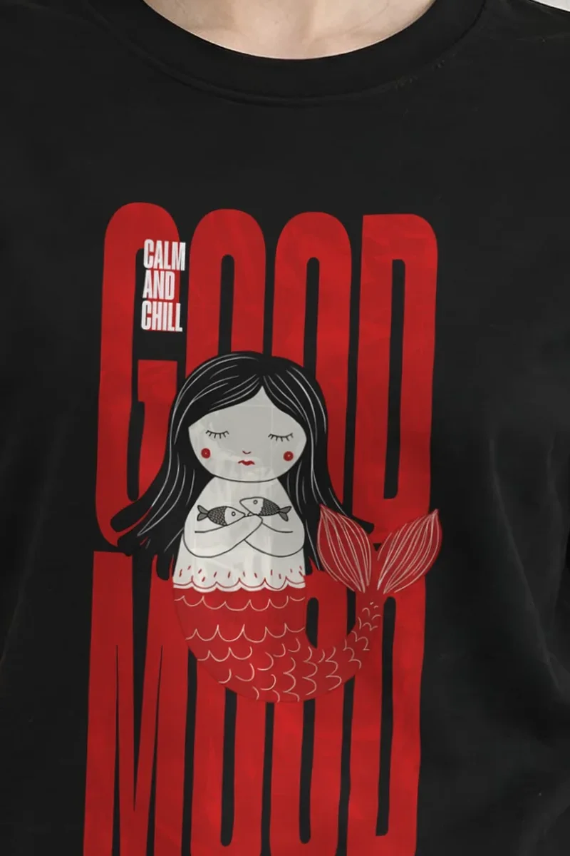 "Mermaid Holding Fish" Heavyweight Unisex Crewneck T-shirt - the graphic up close