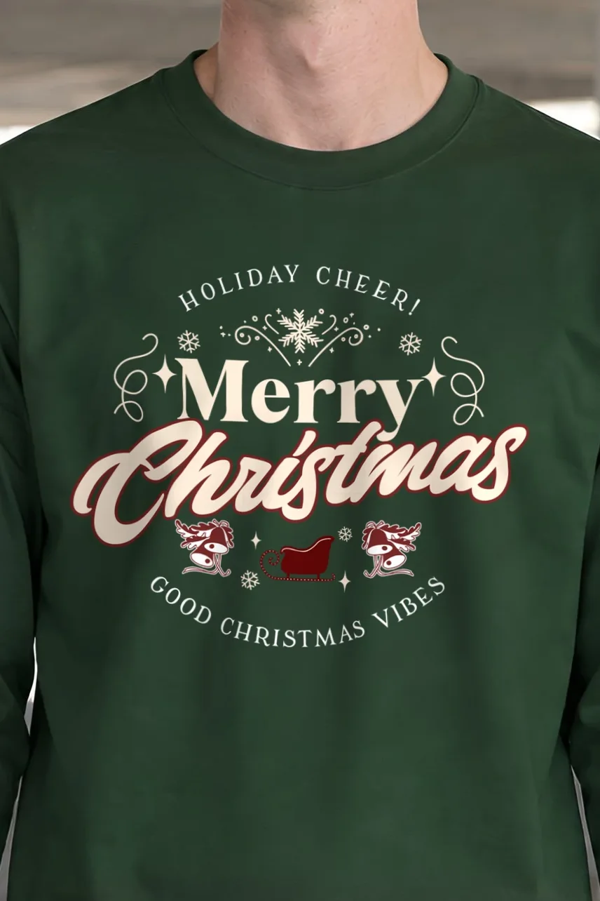 "Merry Christmas" Unisex Longsleeve T-shirt - the graphic up close