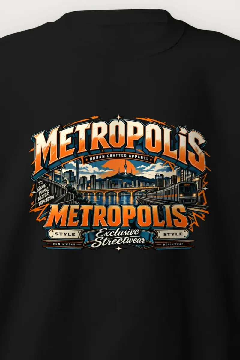 "Metropolis Urban Scene" Heavy Blend Unisex Crewneck Sweatshirt - the graphic up close