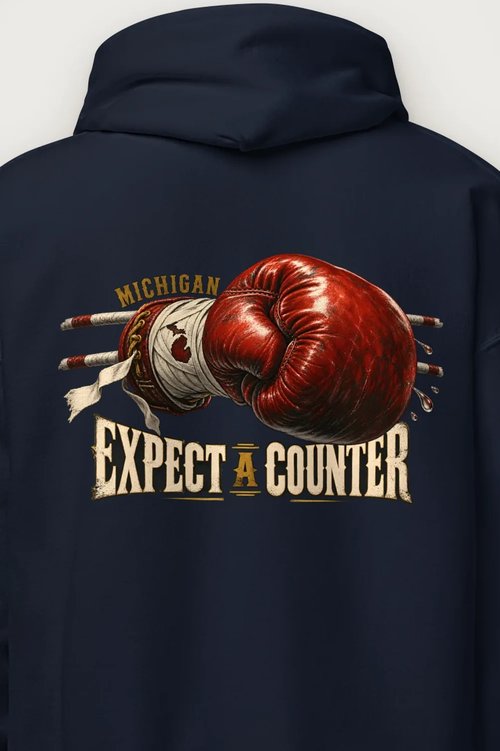 "Michigan Expect a Counter" Heavy Blend Unisex Pullover Hoodie - the graphic up close