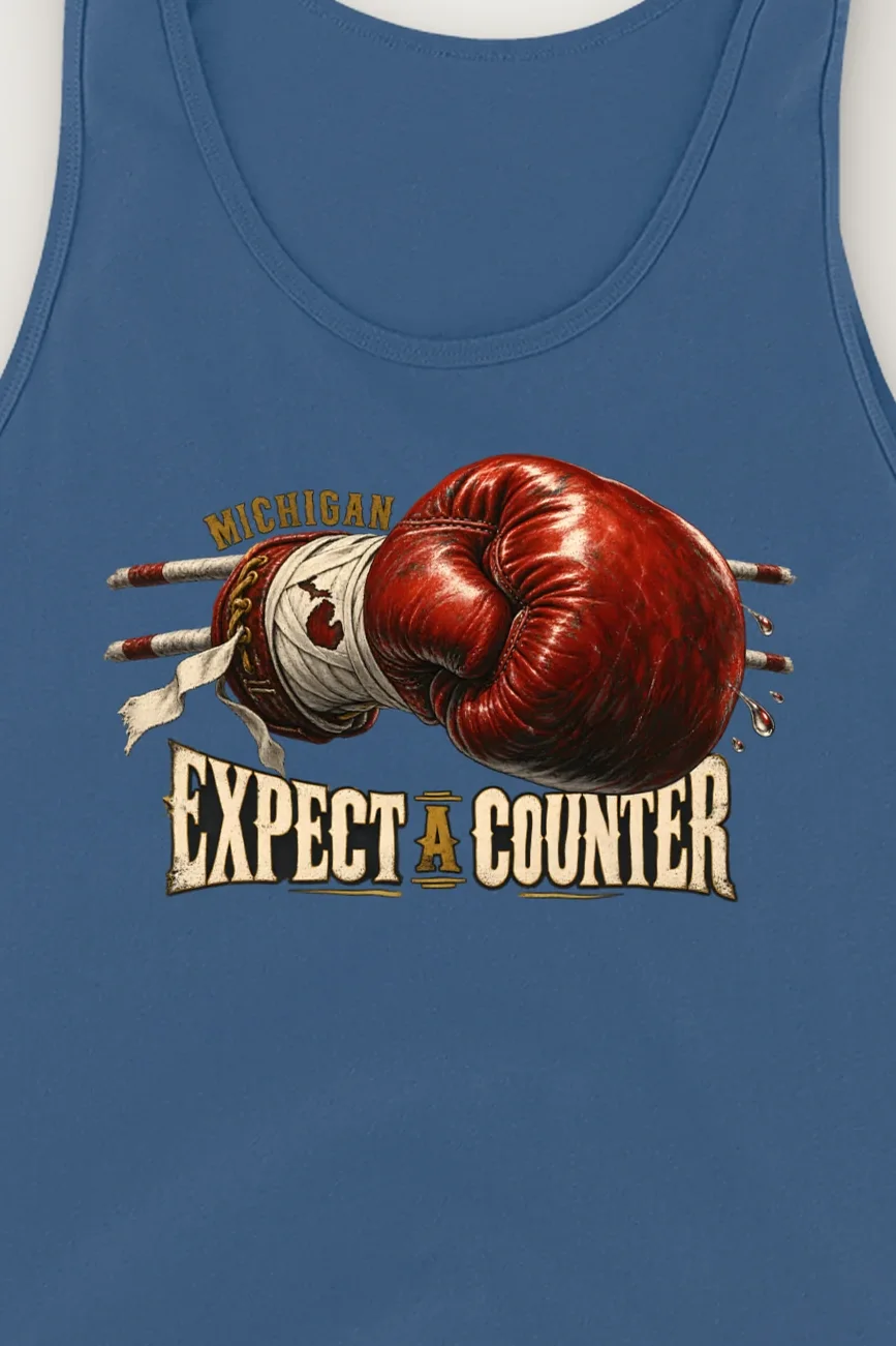 "Michigan Expect a Counter" Unisex Jersey Tank - the graphic up close