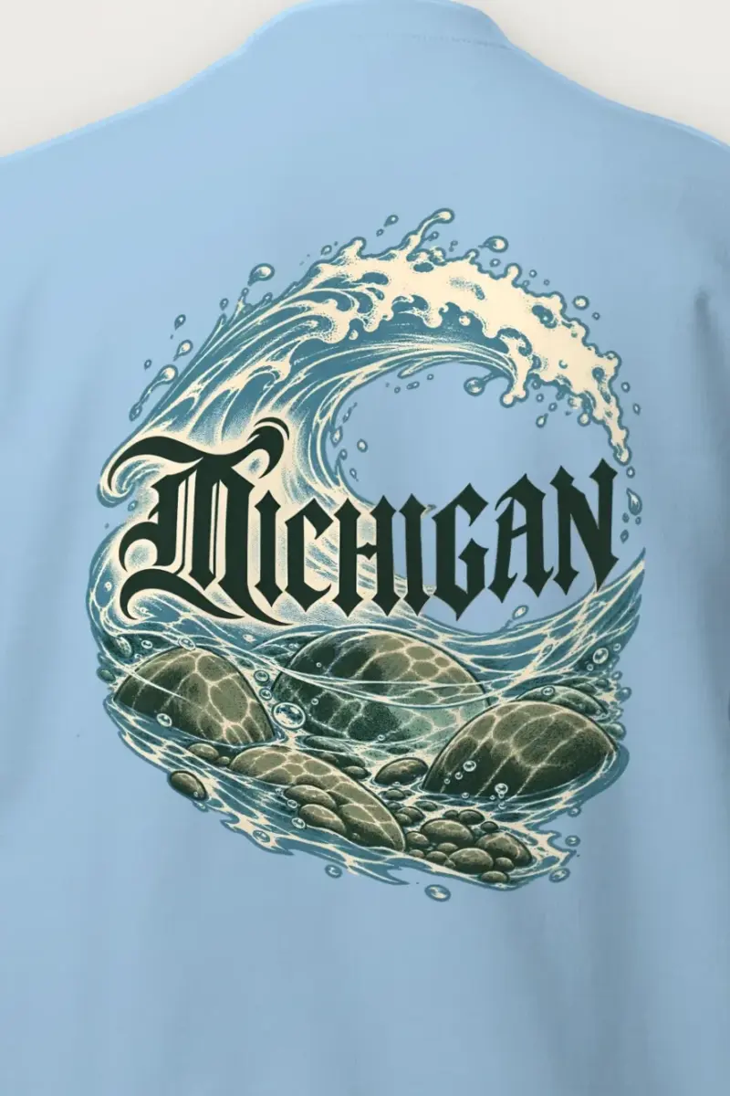 "Michigan Great Lakes Wave" Heavy Blend Unisex Crewneck Sweatshirt - the graphic up close