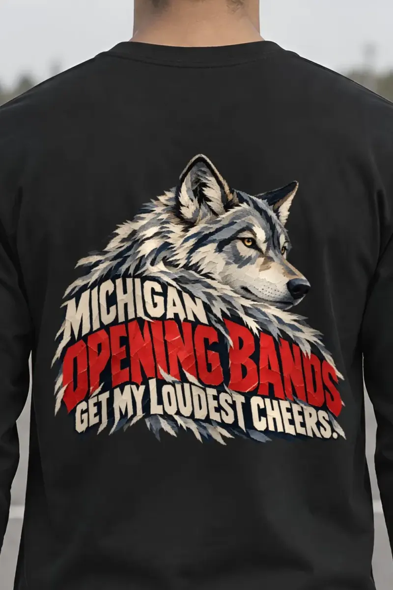 "Michigan Opening Bands Cheers" Unisex Longsleeve T-shirt - the graphic up close
