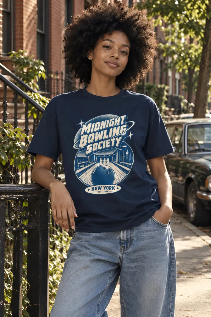"Midnight Bowling Society" Heavyweight Unisex Crewneck T-shirt