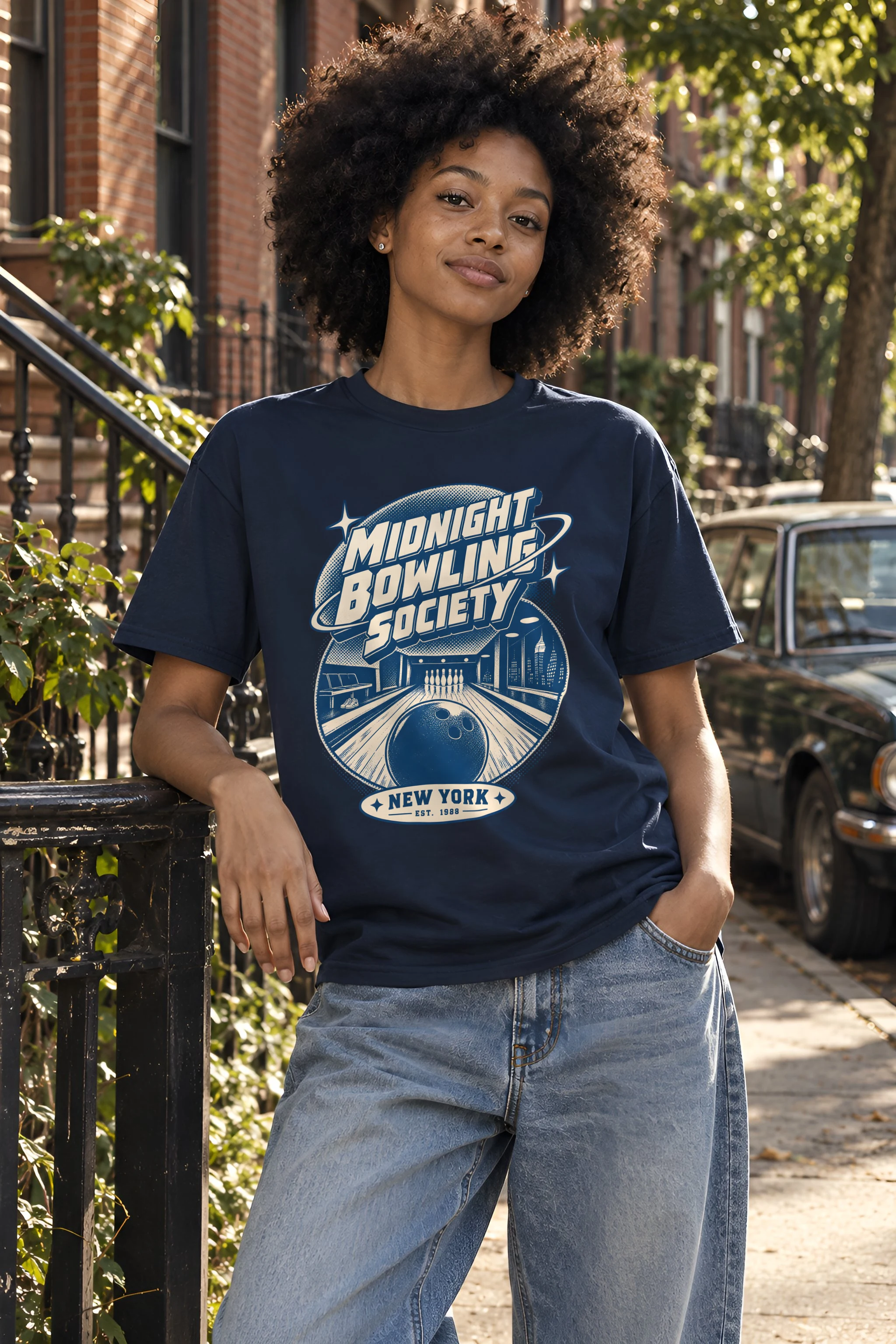 "Midnight Bowling Society" Heavyweight Unisex Crewneck T-shirt