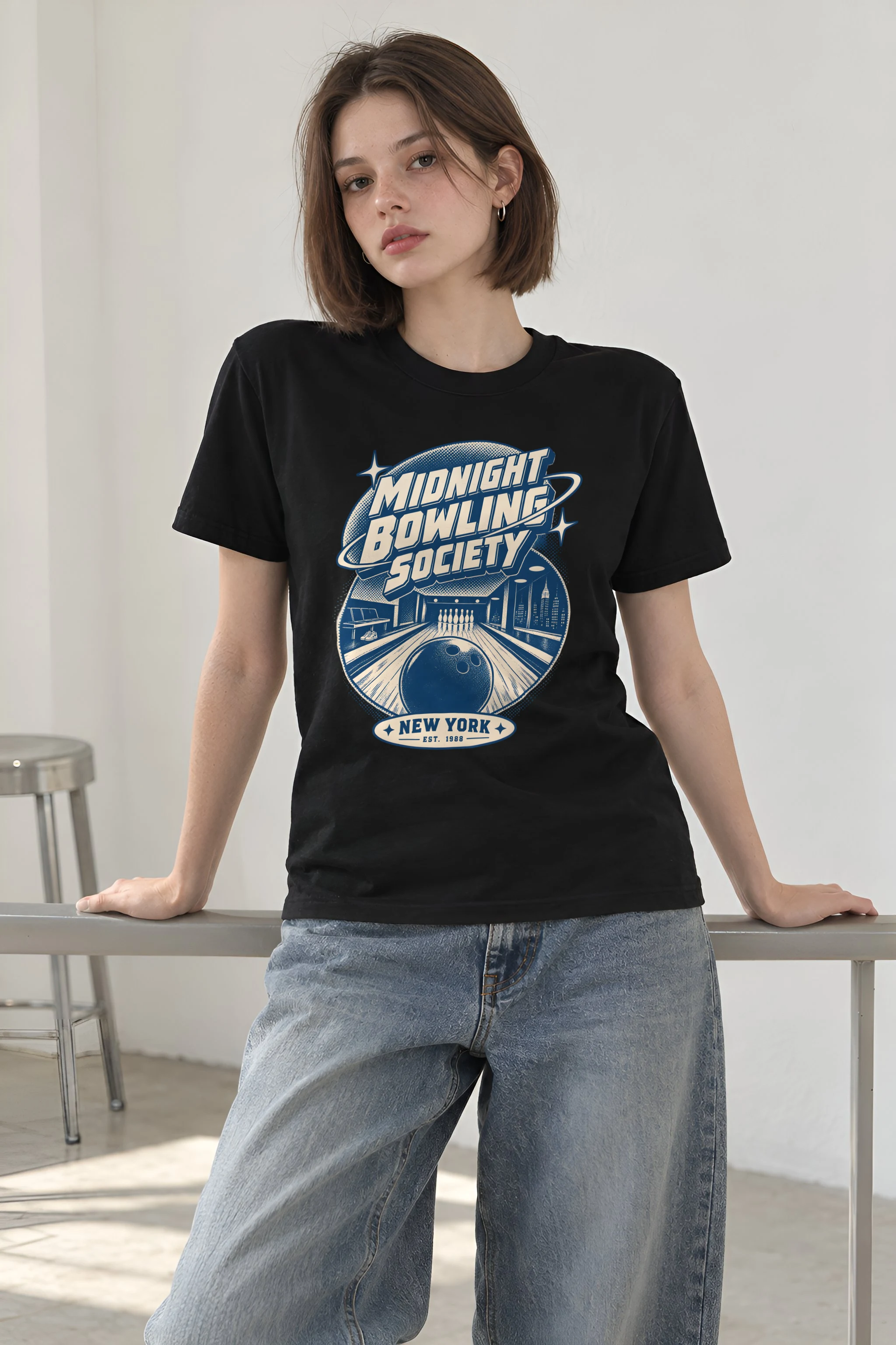 "Midnight Bowling Society" Heavyweight Unisex Crewneck T-shirt